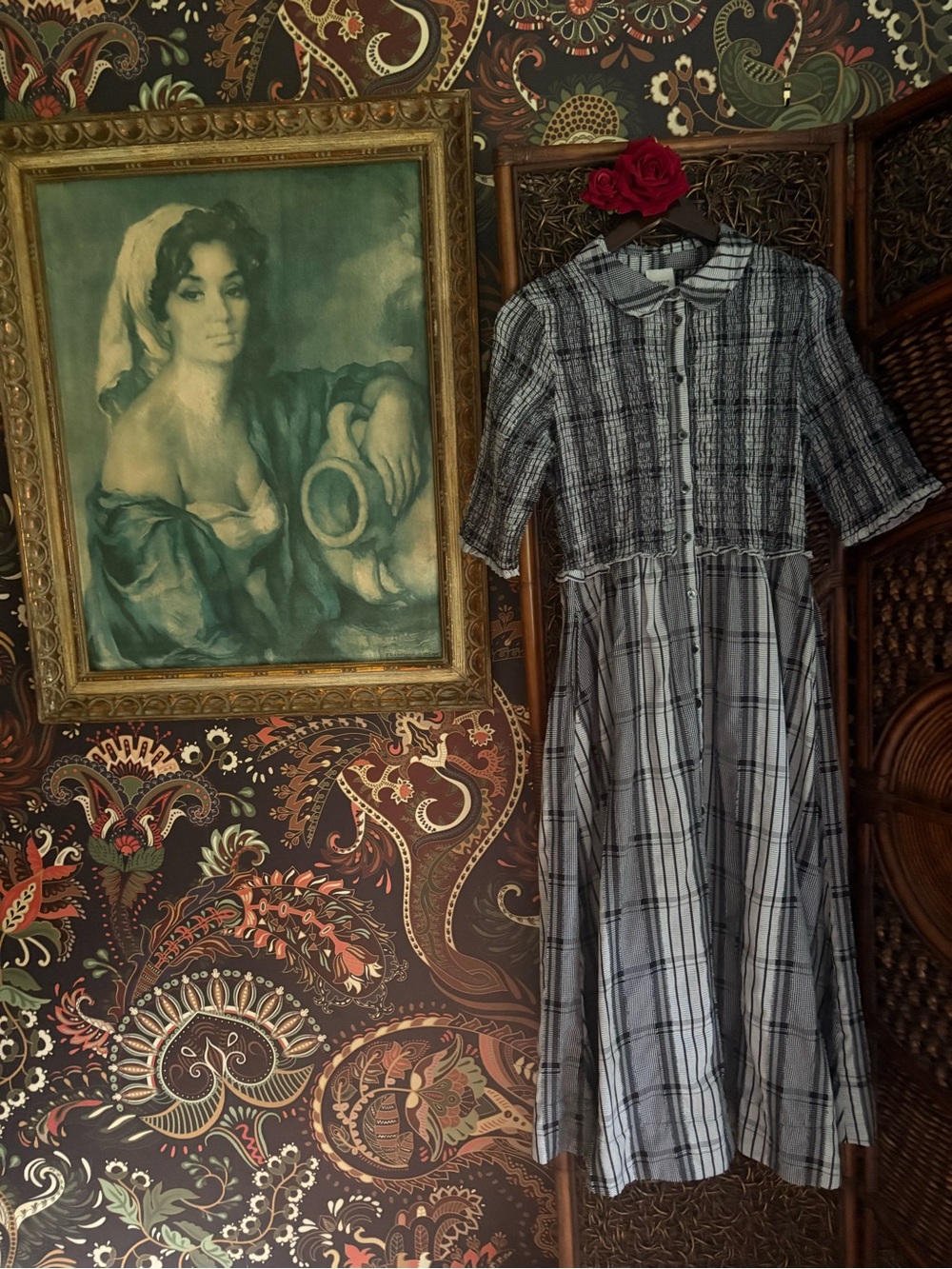 Anthropologie Maeve Mixed Plaid Midi Dress Peter Pan Collar Cottagecore Small